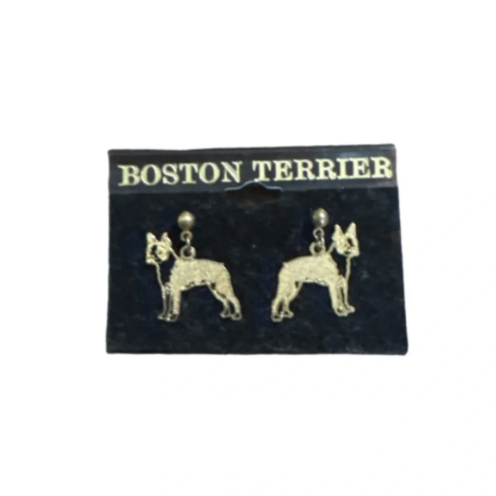 Gold Boston Terrier Dog Earrings
